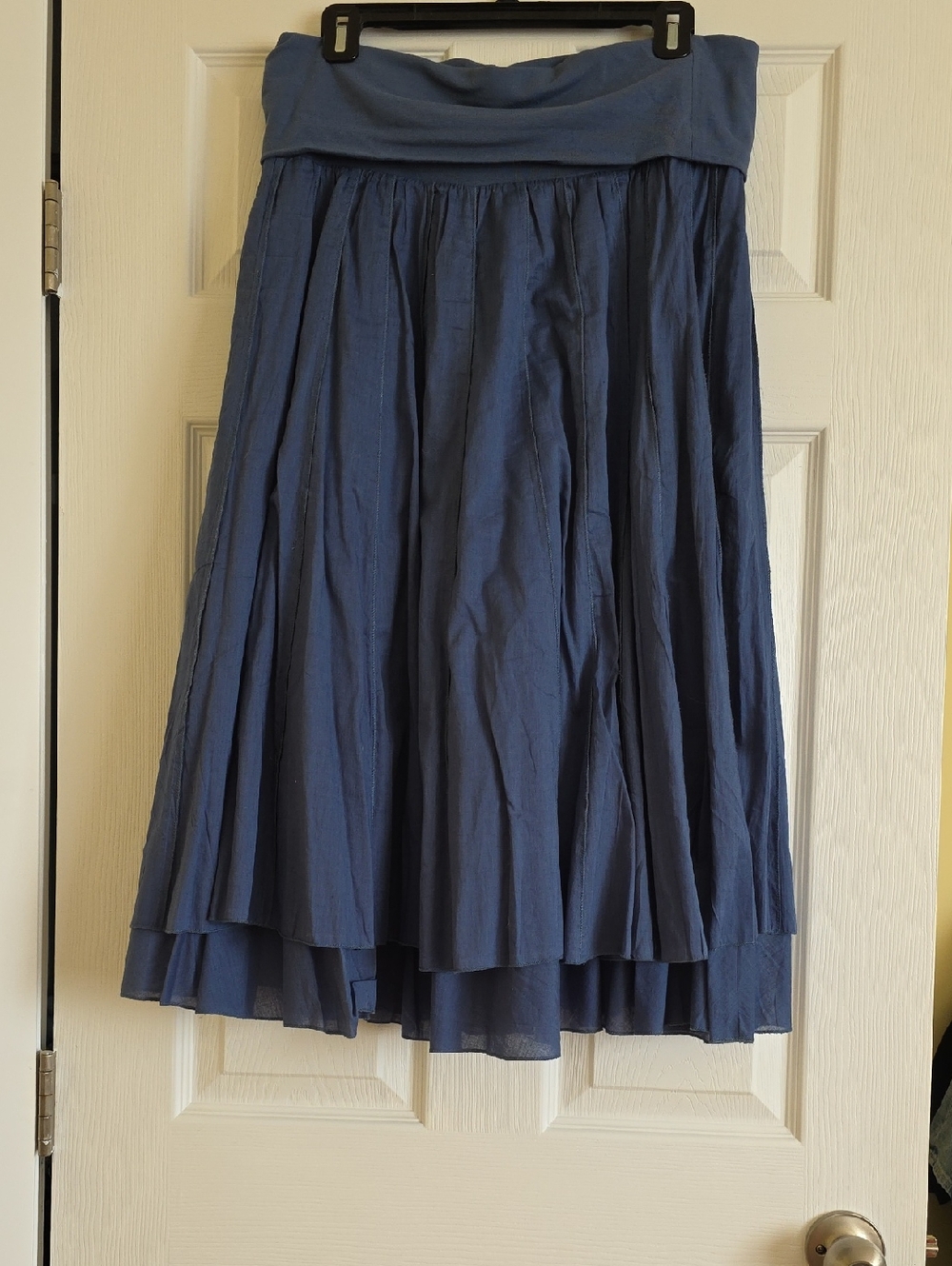 Lapis Blue Gathered A-Line Midi Skirt